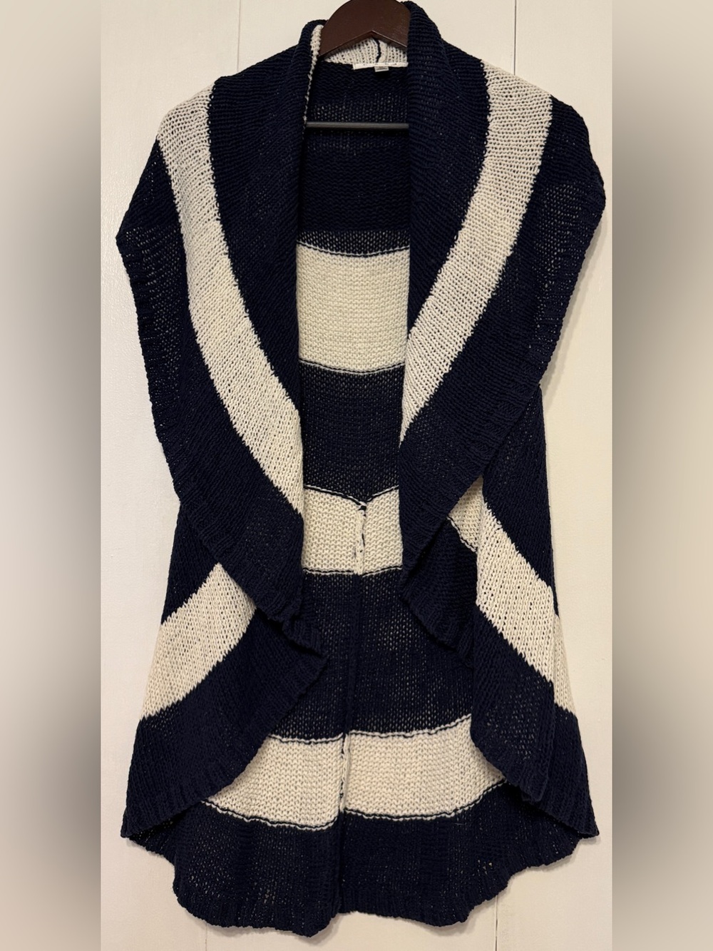 CAbi Navy White Striped Open Front Knit Cardigan Size Medium